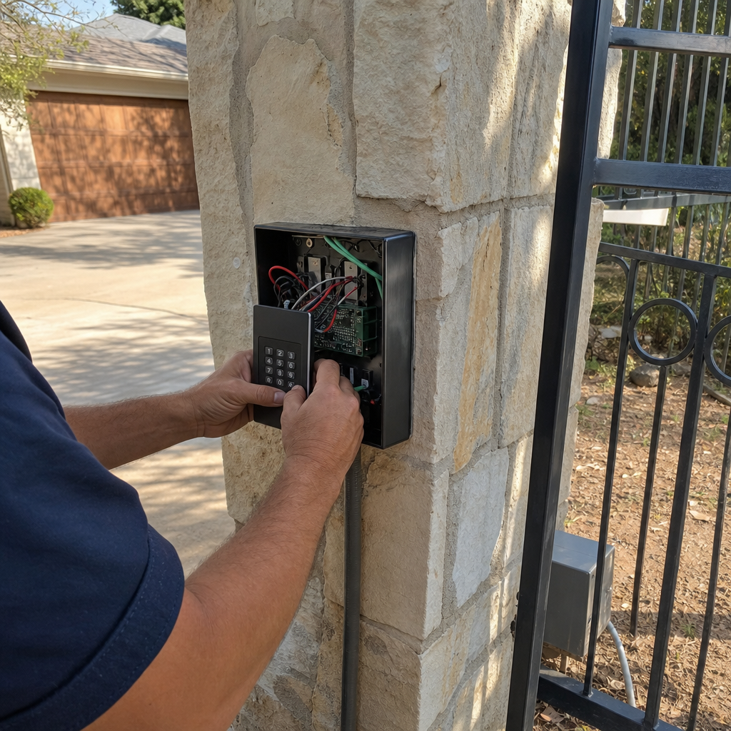 Gate access control installation by technician in Addison, TX